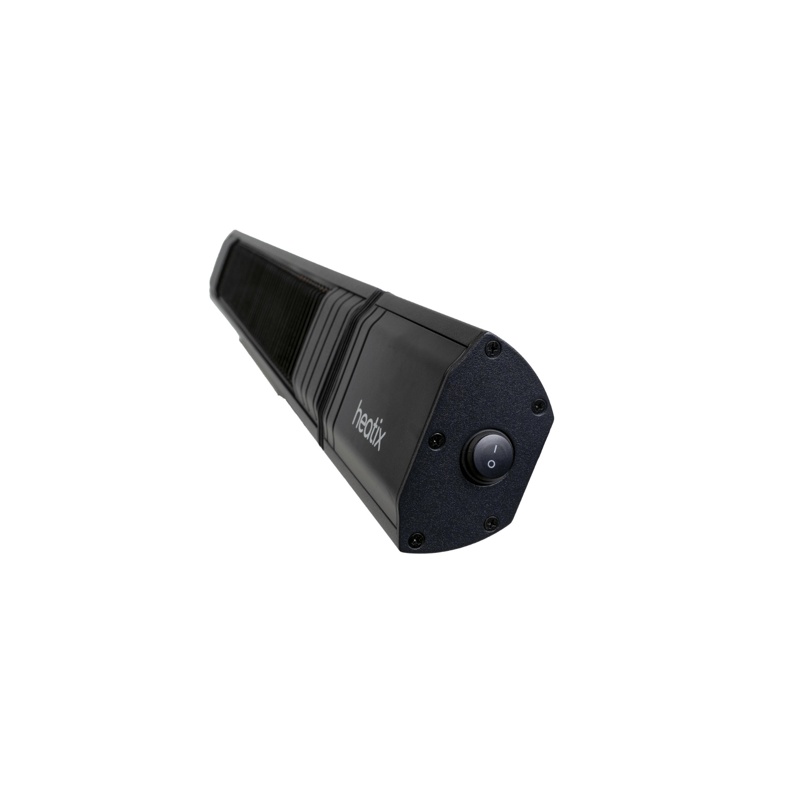 Zijkant van de Zwarte slimme wandmodel Heatix heater of terrasverwarmer met 2500 Watt