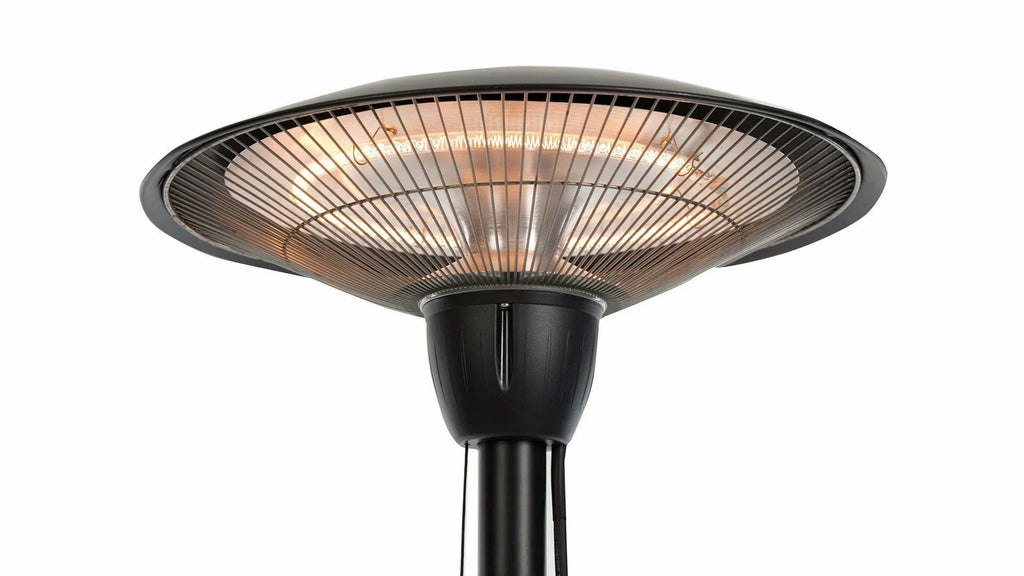 de kap van de Sunred Barcelona Bright zwarte staande heater met 1500 Watt