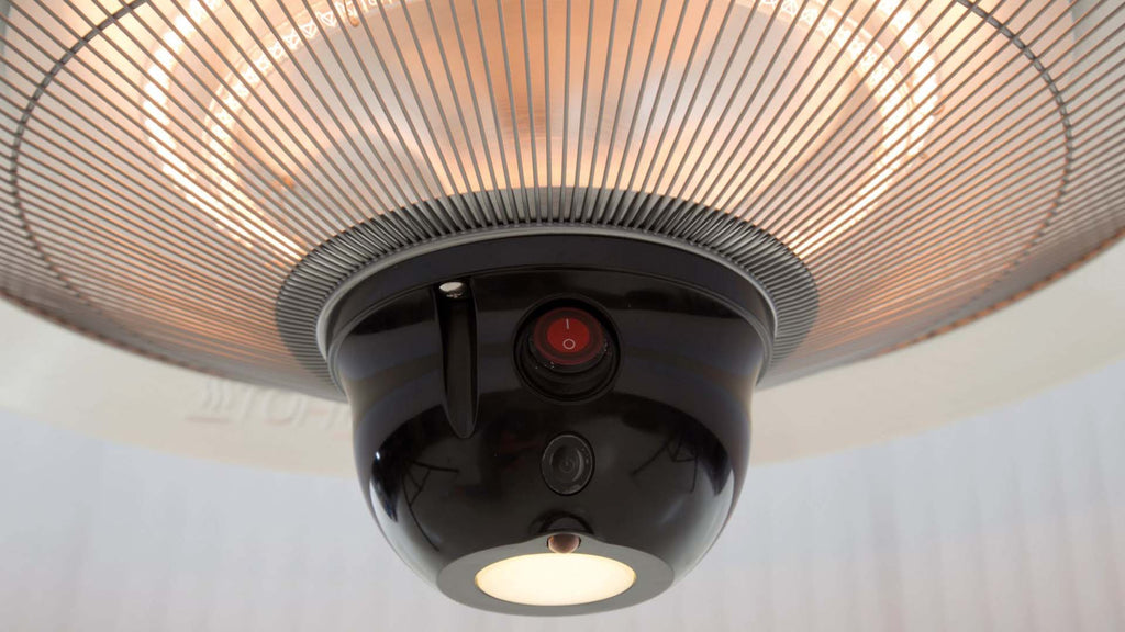 aan/uit knop van de Sunred Compact Artix Bright Hangende Witte heater met 1800 Watt