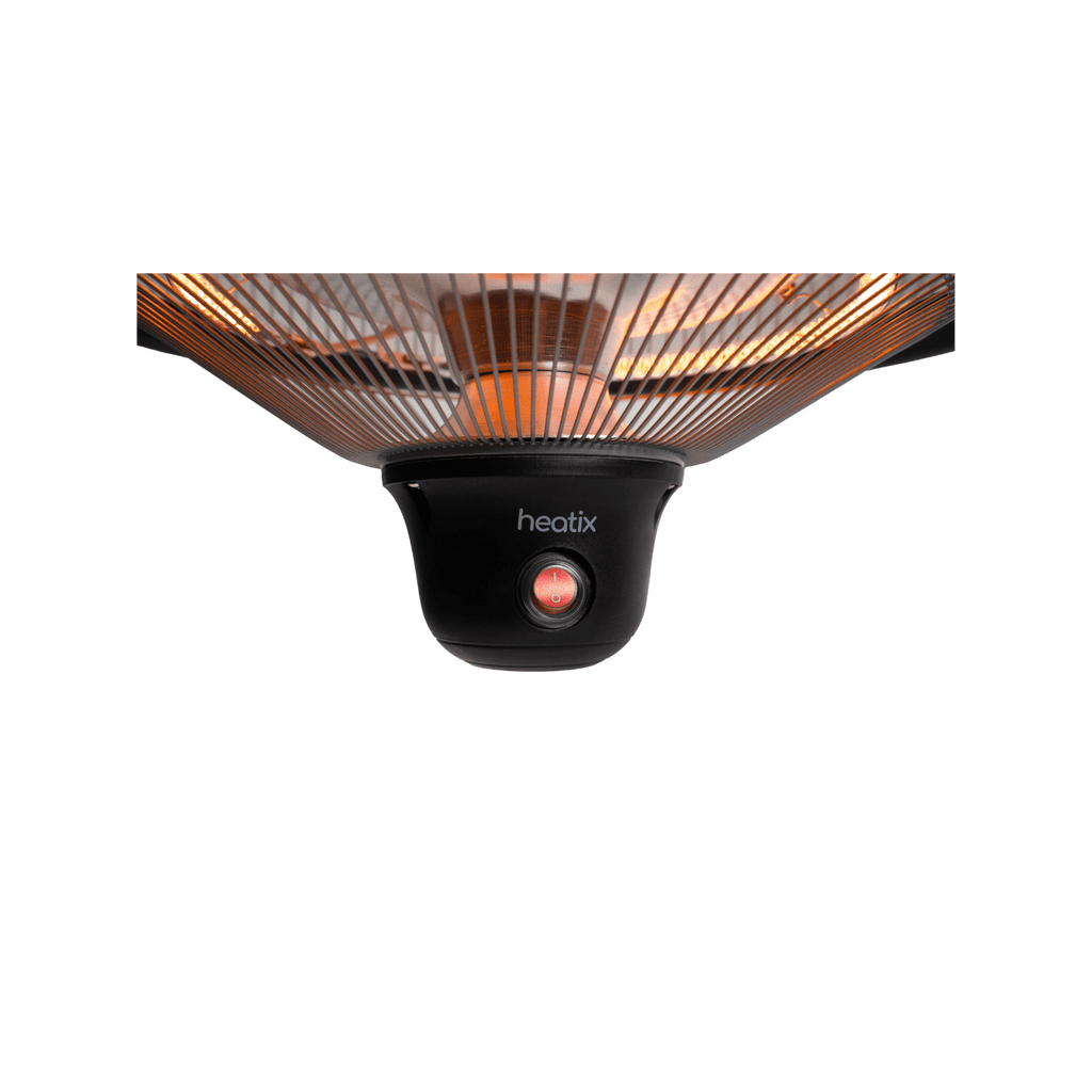 aan/uit knop van de Zwarte hangende Heatix terrasverwarmer of heater met 1500 Watt