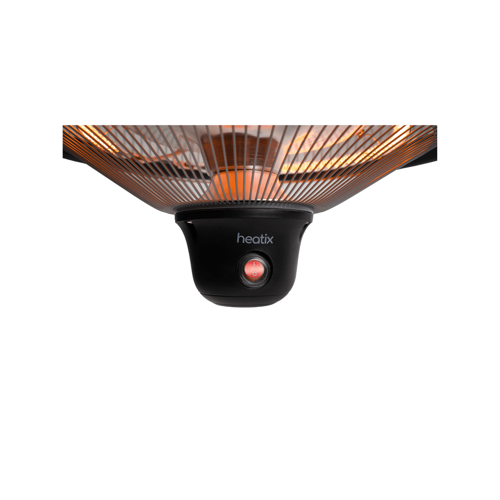 aan/uit knop van de Zwarte hangende Heatix terrasverwarmer of heater met 1500 Watt