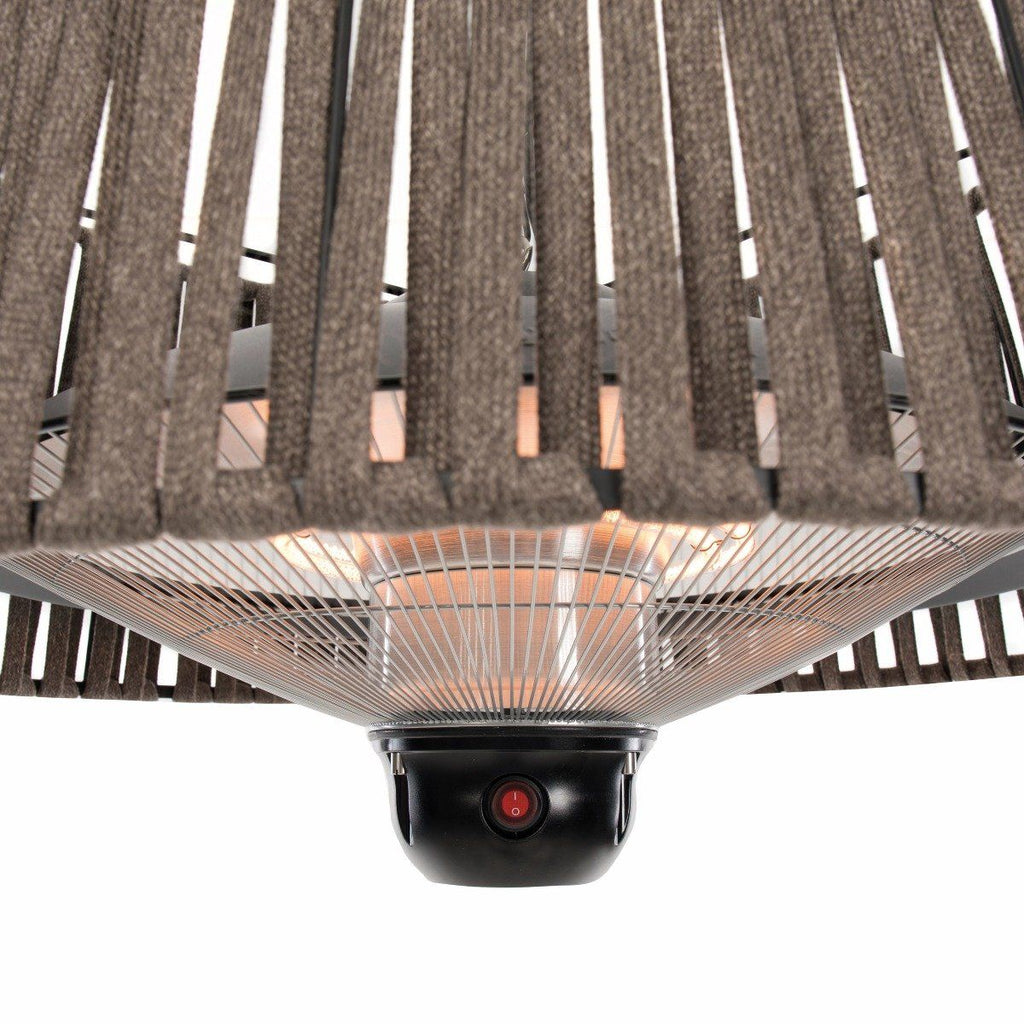 aan/uit knop van de bruine hangende Artix Corda Bright terrasverwarmer