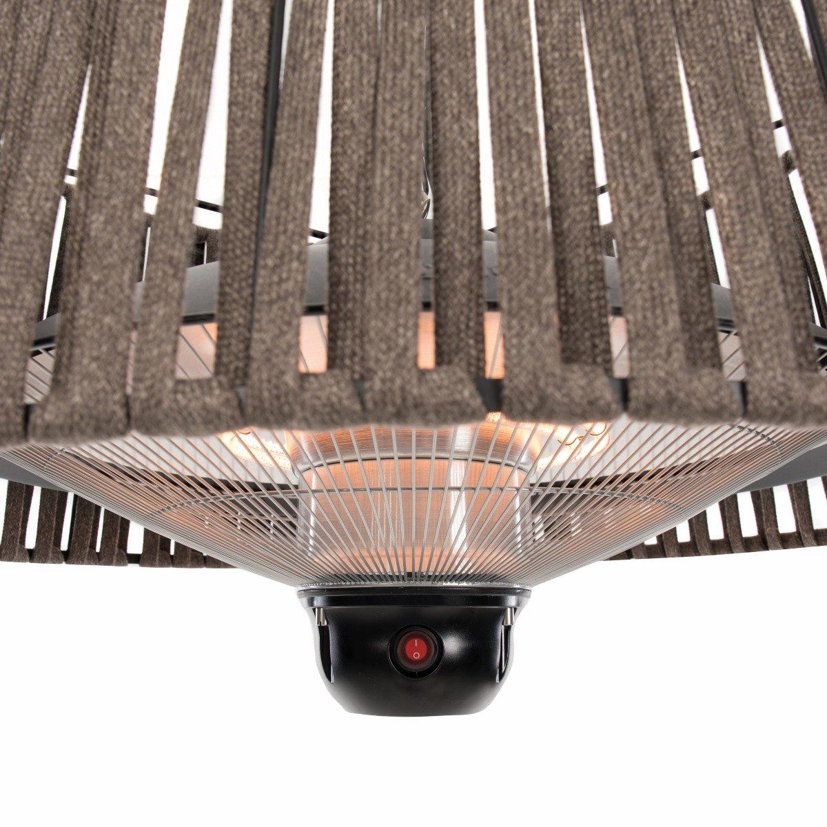 aan/uit knop van de bruine hangende Artix Corda Bright terrasverwarmer