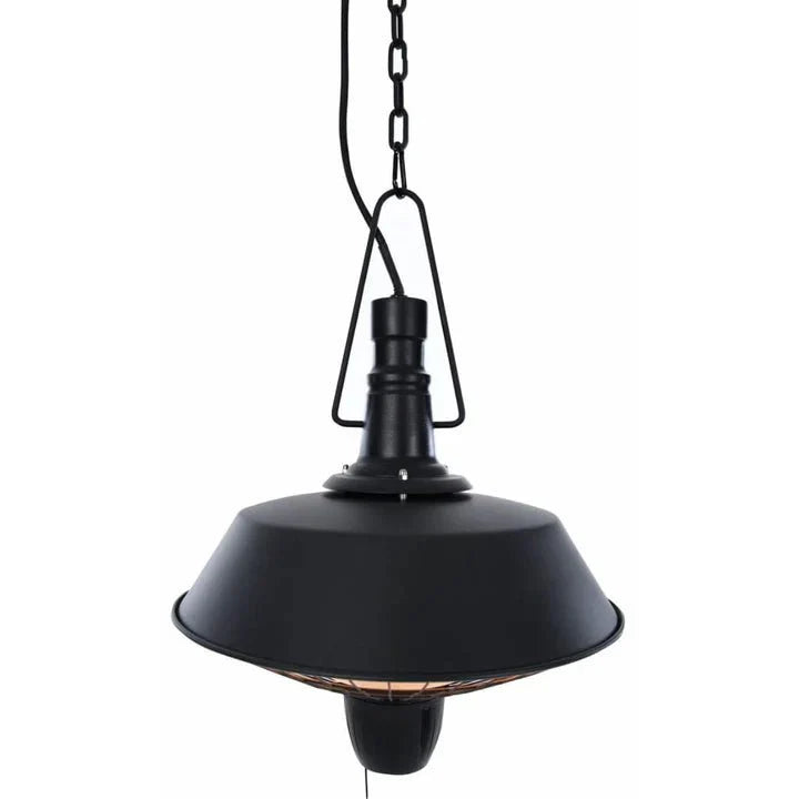 Zwarte hangende Sunred Indus terrasverwarmer met 2100 Watt met halogeen technologie